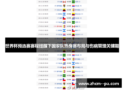 世界杯预选赛赛程提醒下国家队热身赛布局与伤病管理关键期