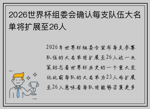 2026世界杯组委会确认每支队伍大名单将扩展至26人