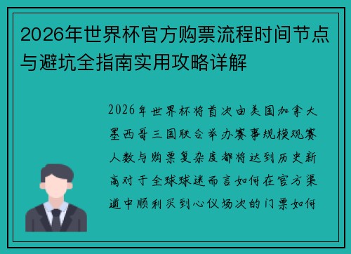 2026年世界杯官方购票流程时间节点与避坑全指南实用攻略详解